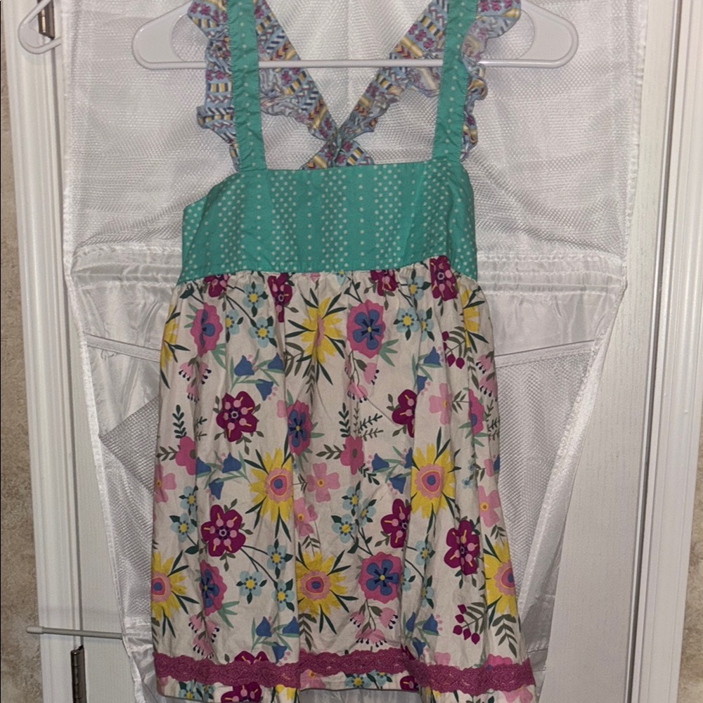 Matilda Jane Green and White Floral Tank Top with Decorative Straps